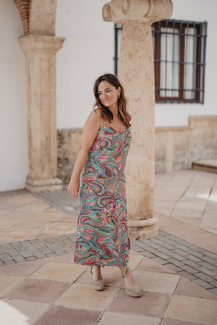 Vestido TORMENTA estampado verde jade explosión