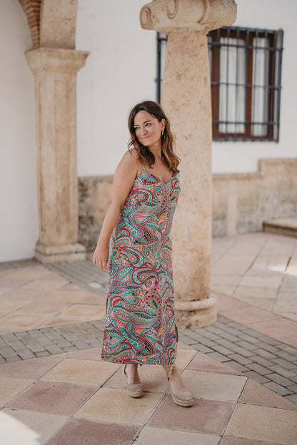 Vestido TORMENTA estampado verde jade explosión
