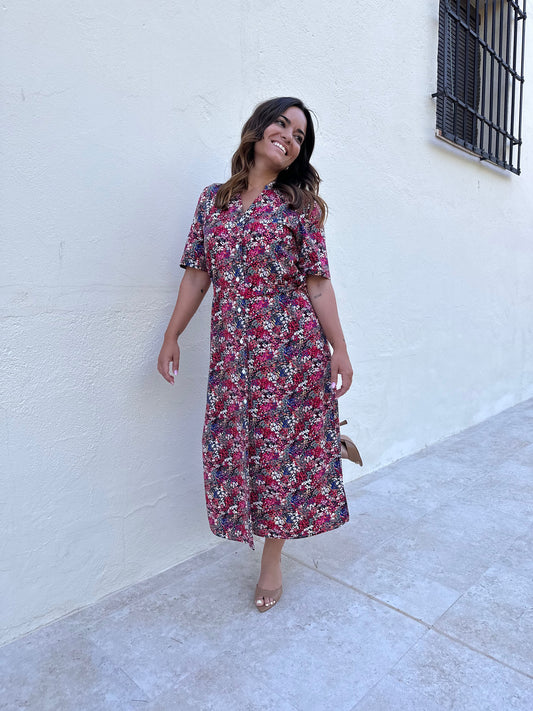 Vestido CICLÓN florecitas rojas