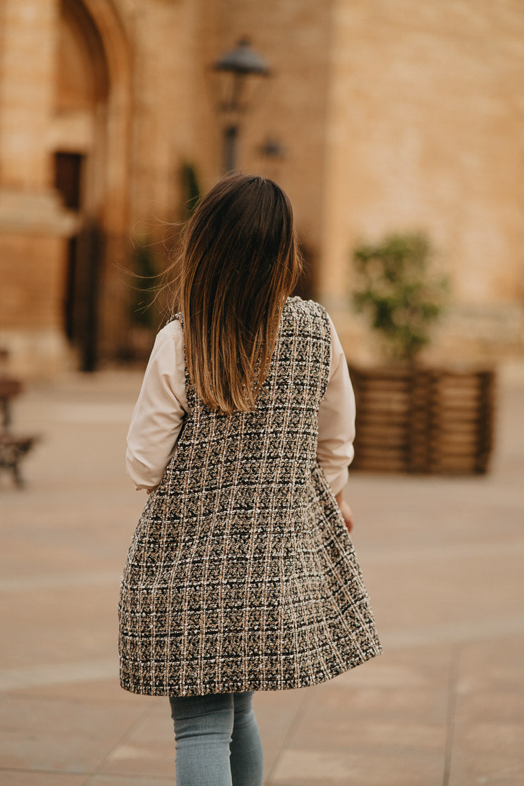 Chaleco TWEED Cuadro MARRÓN