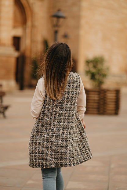 Chaleco TWEED Cuadro MARRÓN