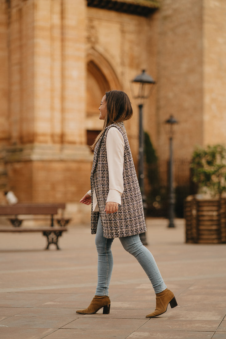 Chaleco TWEED Cuadro MARRÓN
