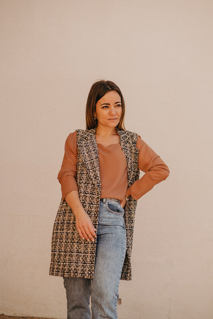 Chaleco TWEED Cuadro MARRÓN